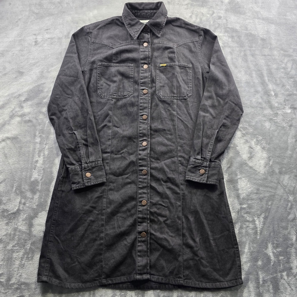 Wrangler Denim Shirt Dress Small Black‎ Womens Western Snap Front Cotton Midi